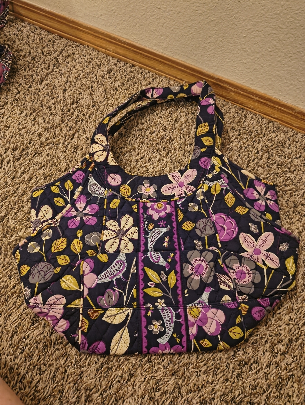 Quilted Vera Bradley Floral Tote Bag in Navy, Pink & Yellow